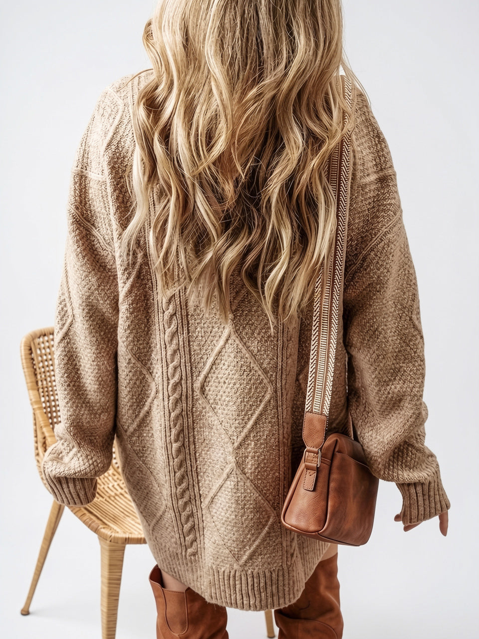 Robe Pull Tricot torsadé Oversize Col Rond - 1