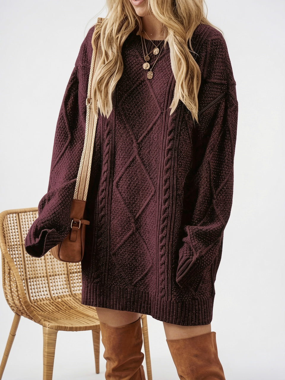 Robe Pull Tricot torsadé Oversize Col Rond - 4