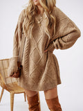 Robe Pull Tricot torsadé Oversize Col Rond - Beige S