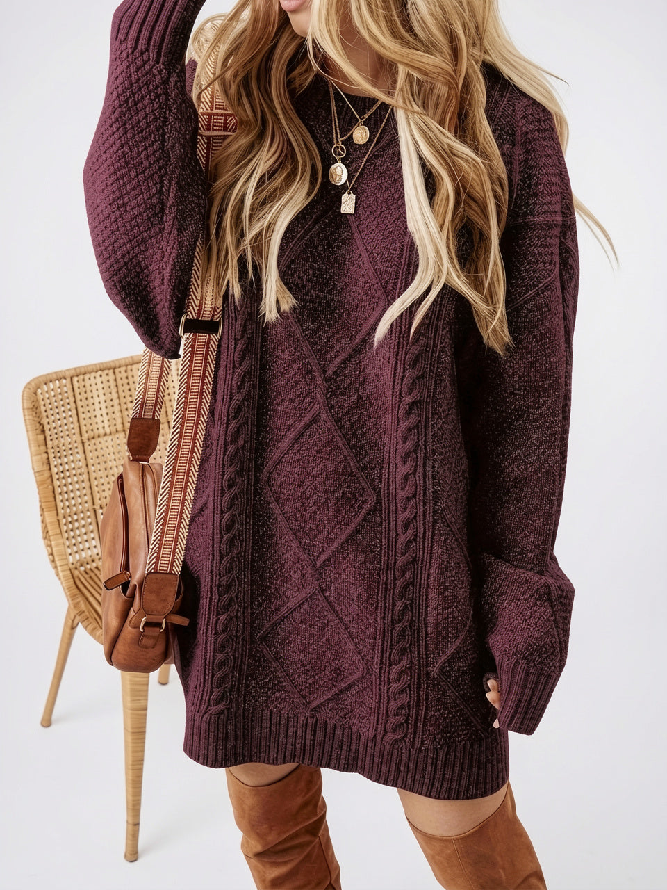 Robe Pull Tricot torsadé Oversize Col Rond - Violet S
