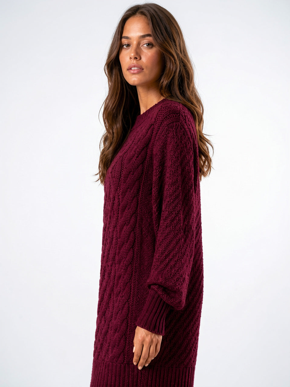 Robe Pull Tricot Torsadé Oversize Femmes Col Rond - 14