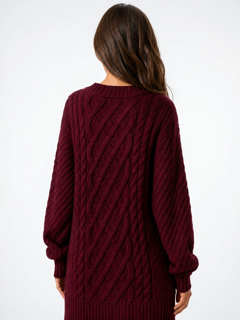 Robe Pull Tricot Torsadé Oversize Femmes Col Rond - 16