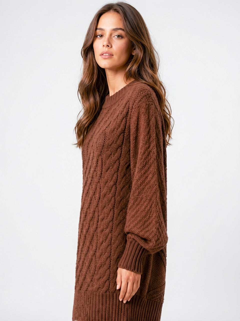 Robe Pull Tricot Torsadé Oversize Femmes Col Rond - 6