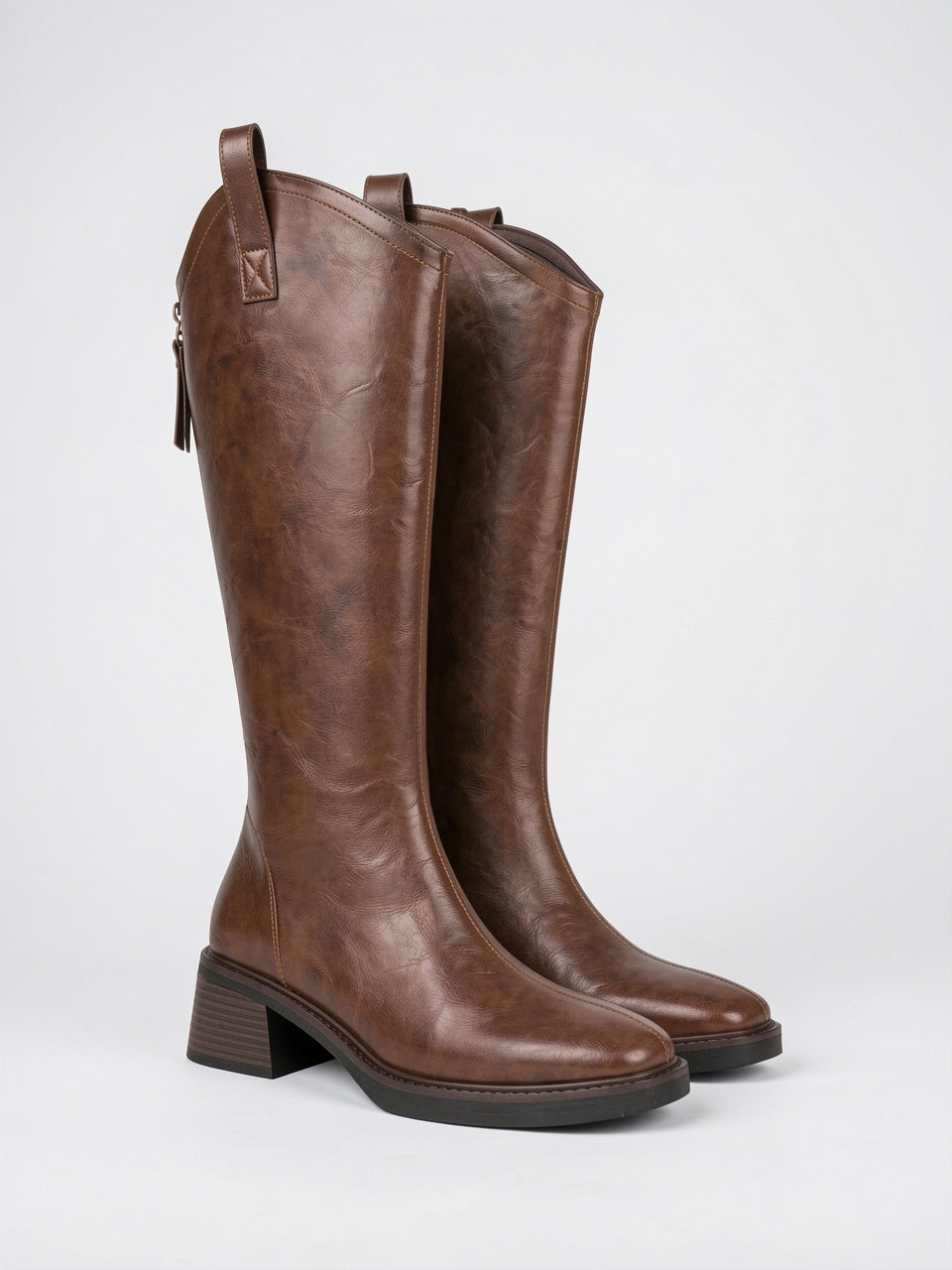 Santiags femme doublure laine aspect cuir talon stable - 1