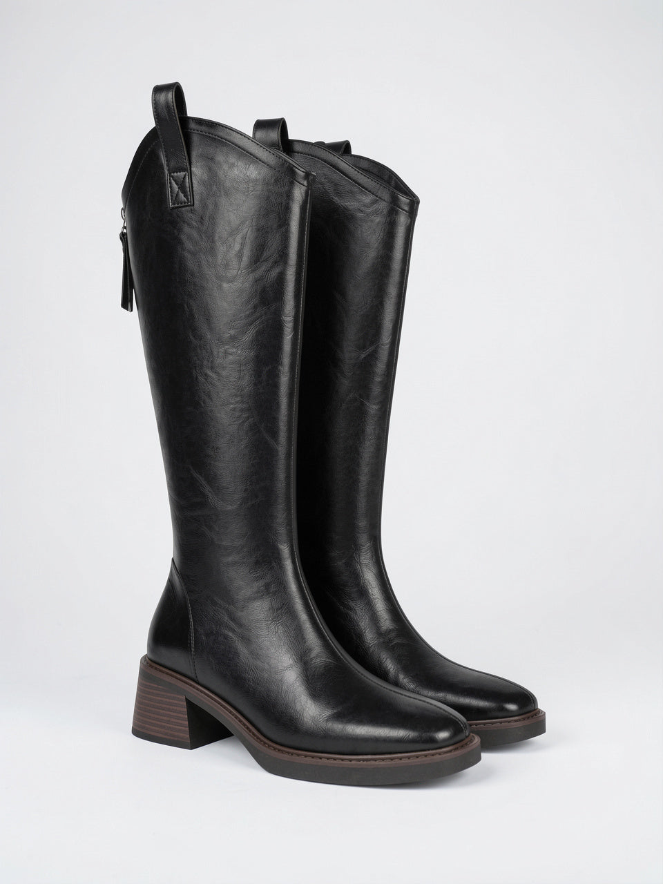 Santiags femme doublure laine aspect cuir talon stable - Noir 35