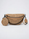 Séléna — Sac banane à bandoulière avec motif floral et porte-monnaie - Beige