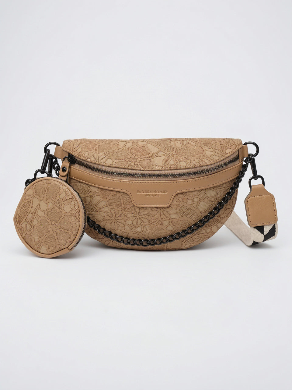 Séléna — Sac banane à bandoulière avec motif floral et porte-monnaie - Beige