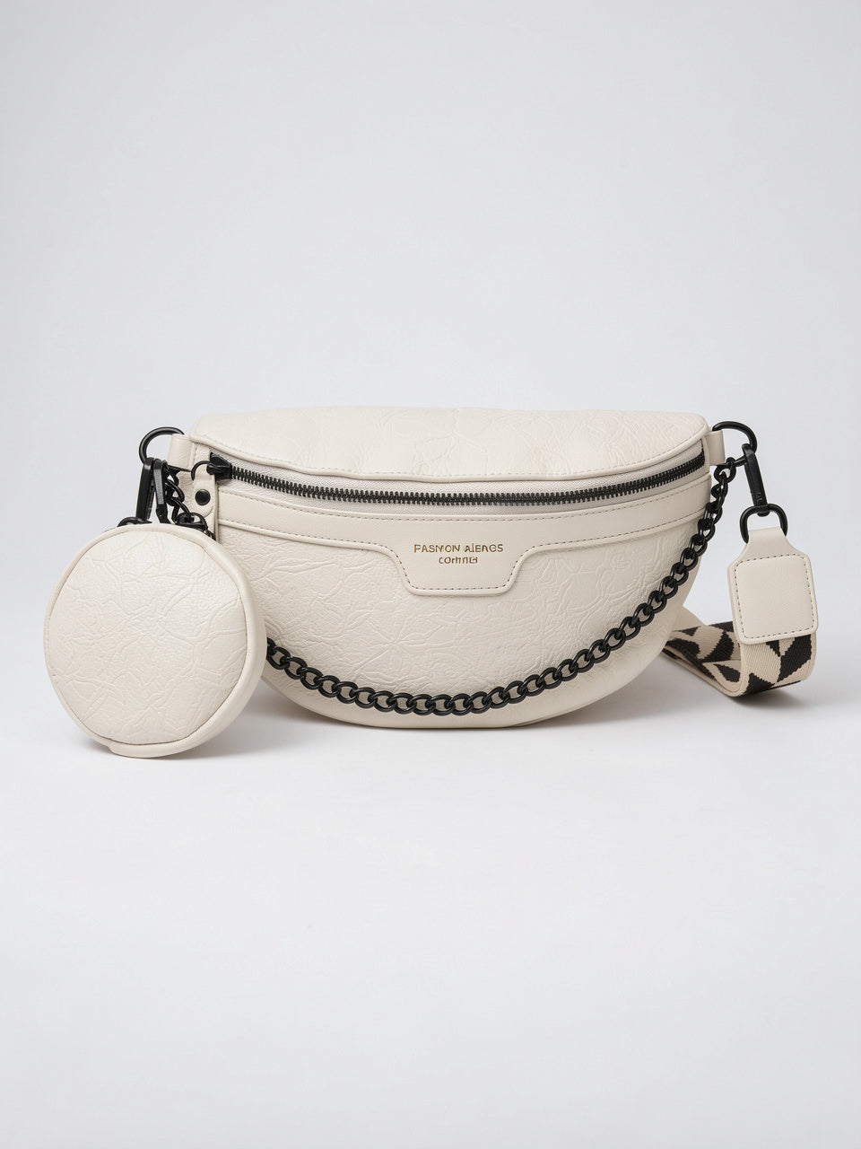Séléna — Sac banane à bandoulière avec motif floral et porte-monnaie - Blanc