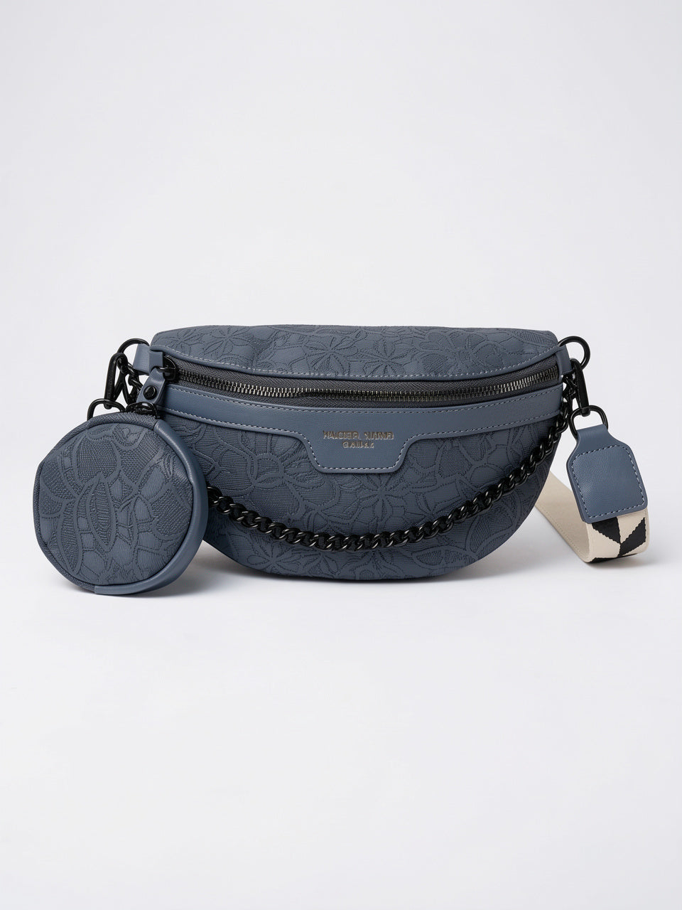 Séléna — Sac banane à bandoulière avec motif floral et porte-monnaie - Bleu