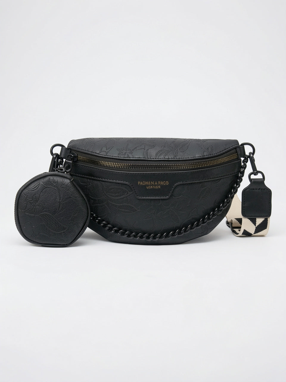 Séléna — Sac banane à bandoulière avec motif floral et porte-monnaie - Noir