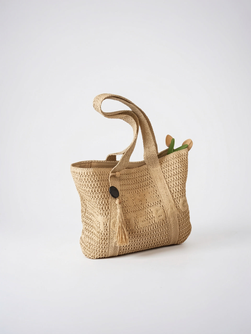 Soline — Sac en paille à main tissé - Beige
