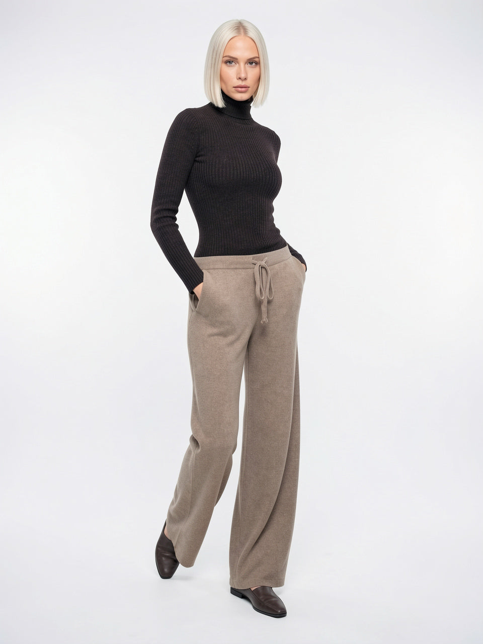 Sweats Cachemire Laine Taille Haute Coupe Large - Camel XS