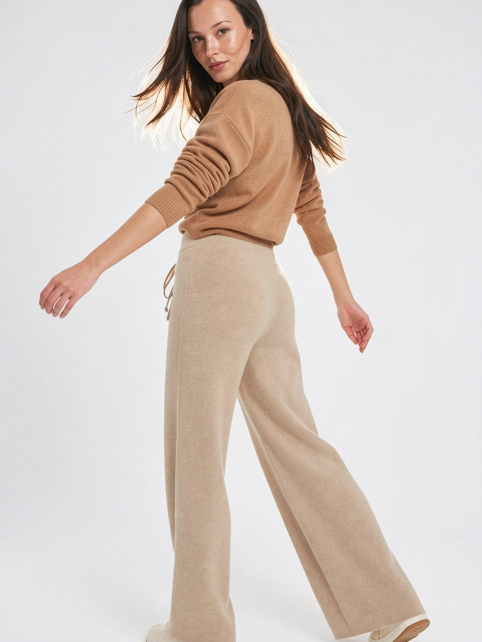 Sweats Cachemire Laine Taille Haute Coupe Large - Kaki XS