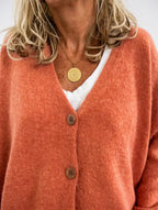 Mélanie — Cardigan Bouton Frontal Col V Femmes, Tricot Coupe Relax