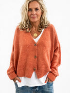 Mélanie — Cardigan Bouton Frontal Col V Femmes, Tricot Coupe Relax