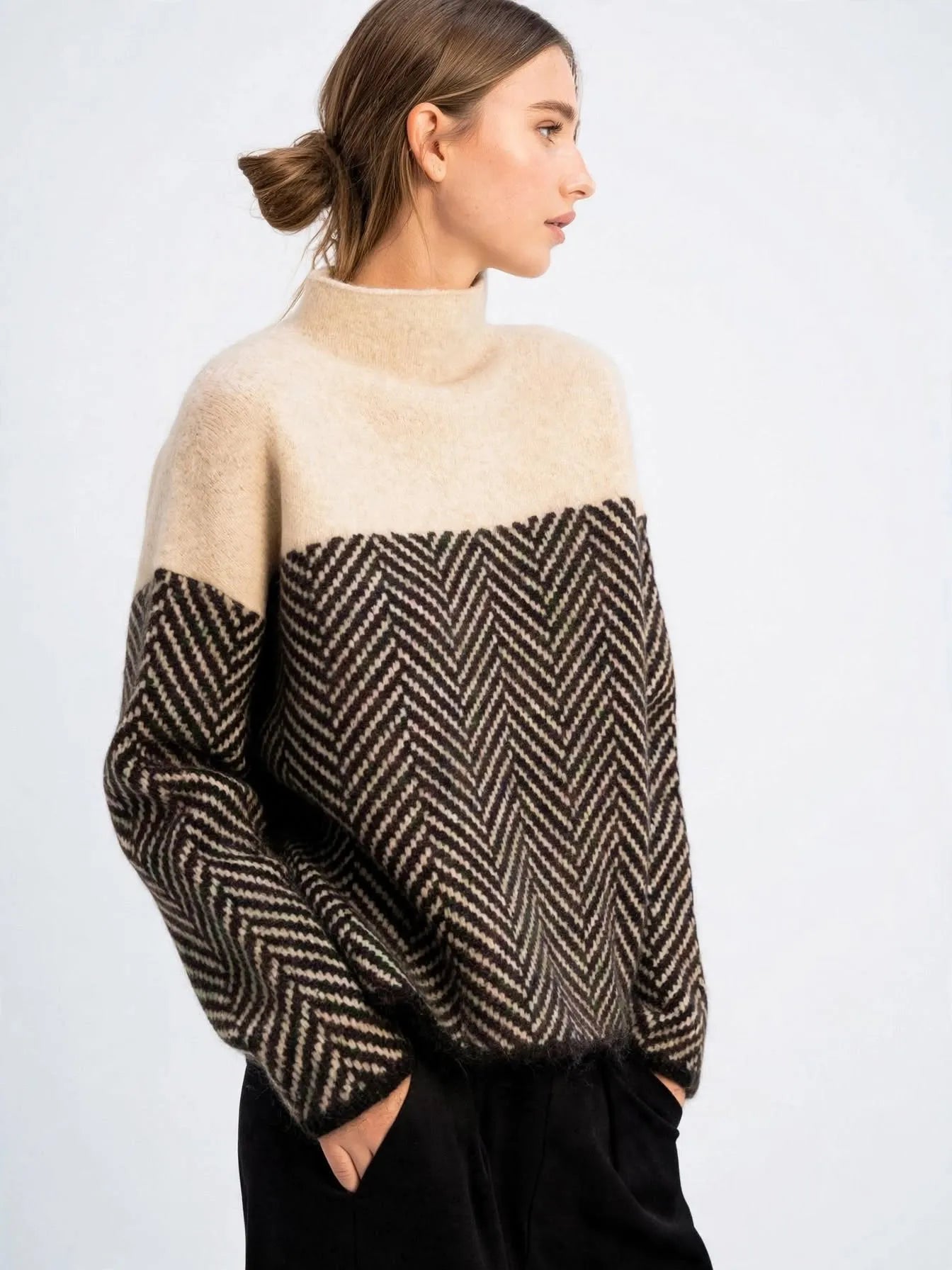 Pull Femme Col Cheminée Manches Longues Journées Fraîches