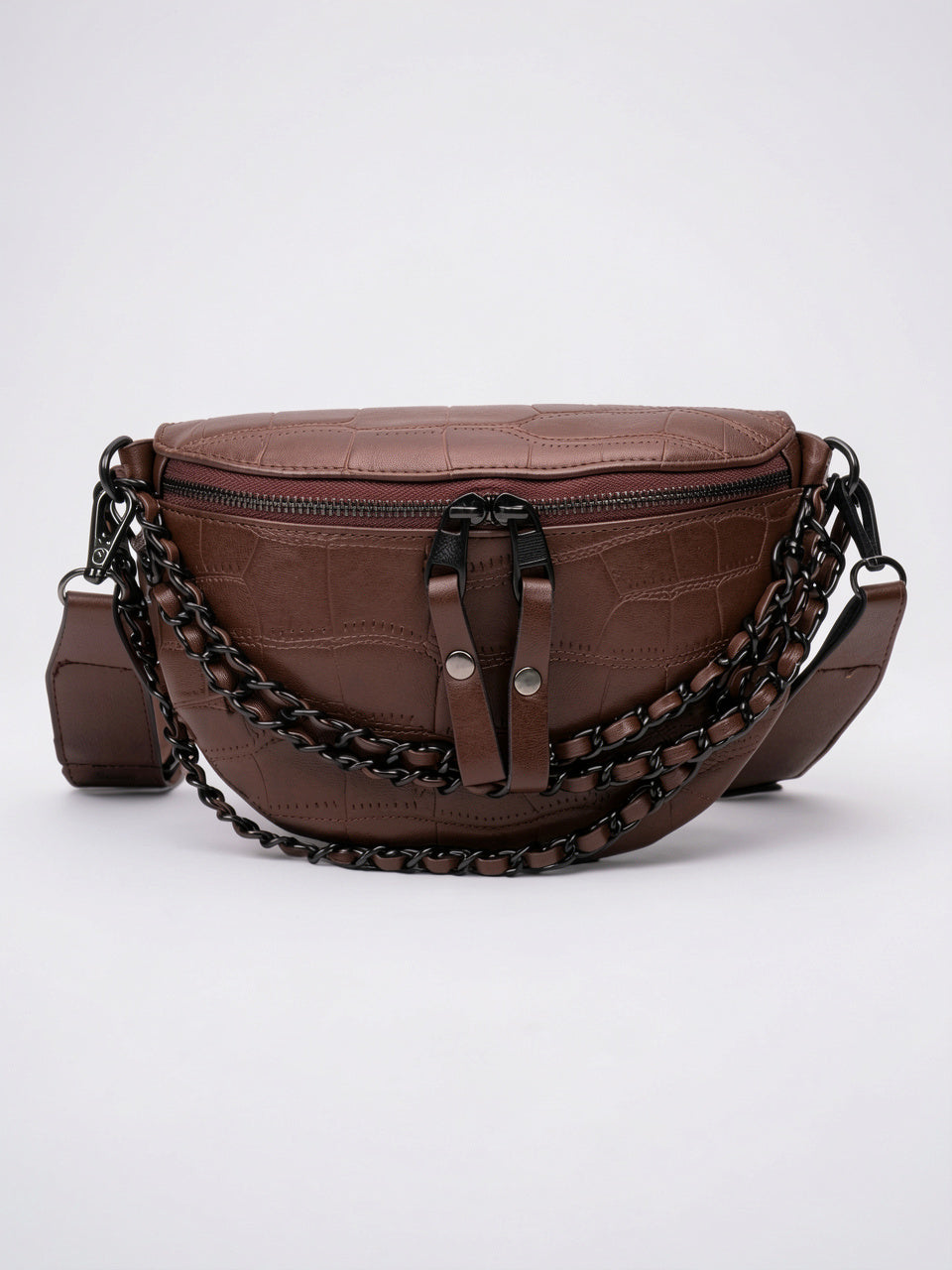 Tosca — Sac banane imitation croco à bandoulière - Café