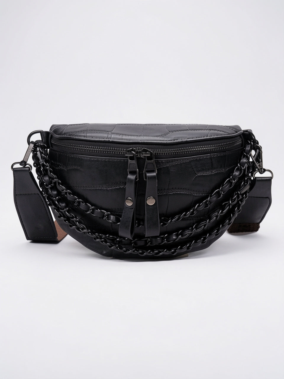 Tosca — Sac banane imitation croco à bandoulière - Noir