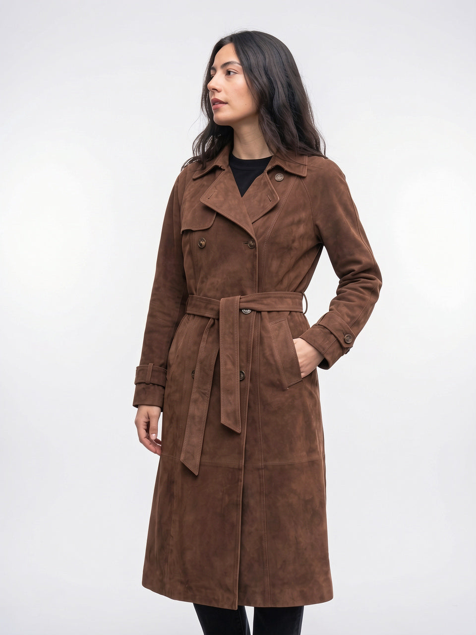 Trench Coat Daim Quotidien Femme Ajusté Ceinturé - 2
