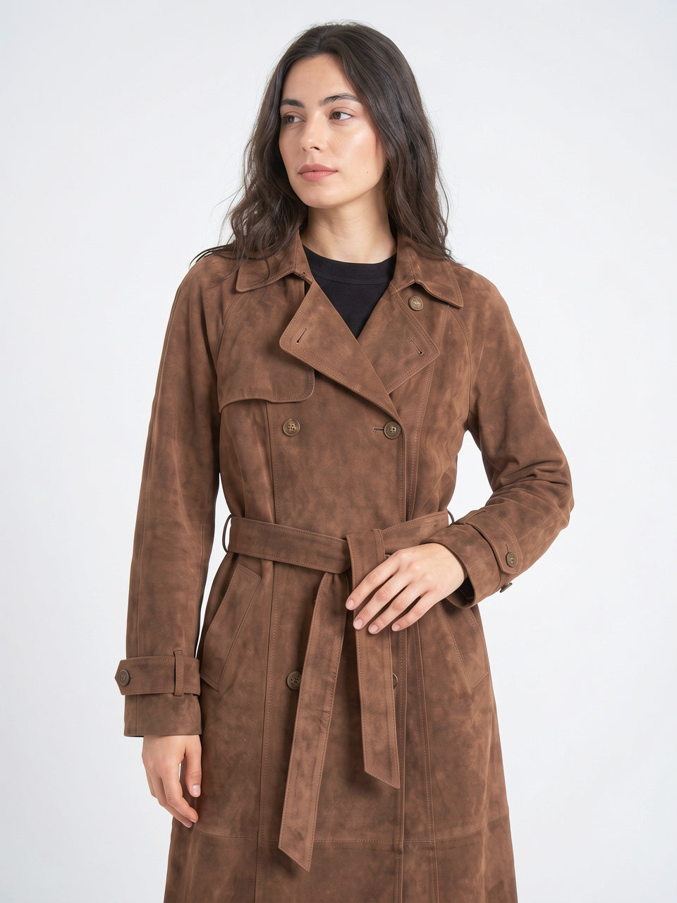 Trench Coat Daim Quotidien Femme Ajusté Ceinturé - 3