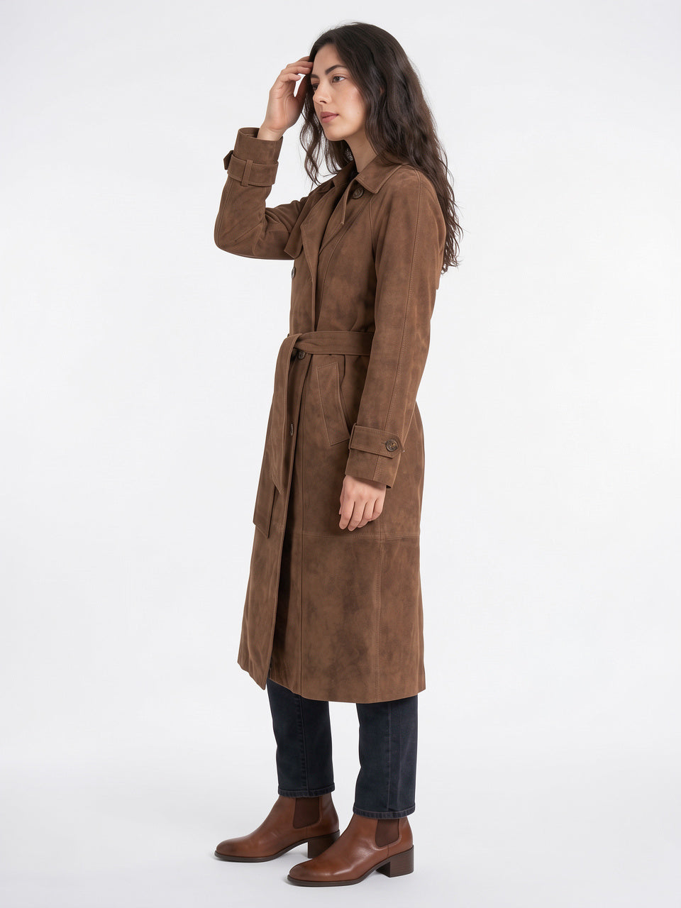 Trench Coat Daim Quotidien Femme Ajusté Ceinturé - 4