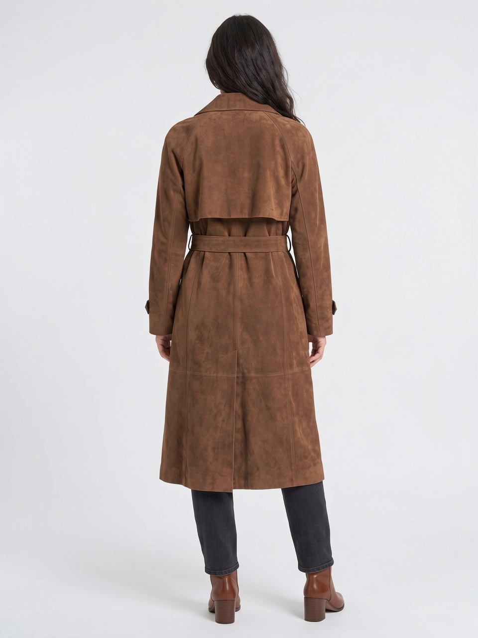 Trench Coat Daim Quotidien Femme Ajusté Ceinturé - 5
