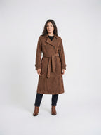 Trench Coat Daim Quotidien Femme Ajusté Ceinturé - Marron S