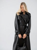 Trench-coat Long Femme Effet Cuir Ceinturé Mi-Saison Structuré - 2