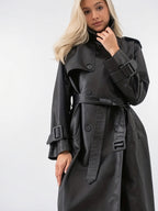 Trench-coat Long Femme Effet Cuir Ceinturé Mi-Saison Structuré - 5
