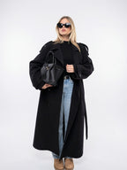Trench Femme Col Tailleur Long Noir Coupe Ample - 2