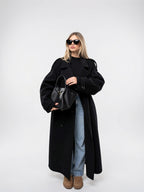 Trench Femme Col Tailleur Long Noir Coupe Ample - 3