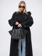 Trench Femme Col Tailleur Long Noir Coupe Ample - 4