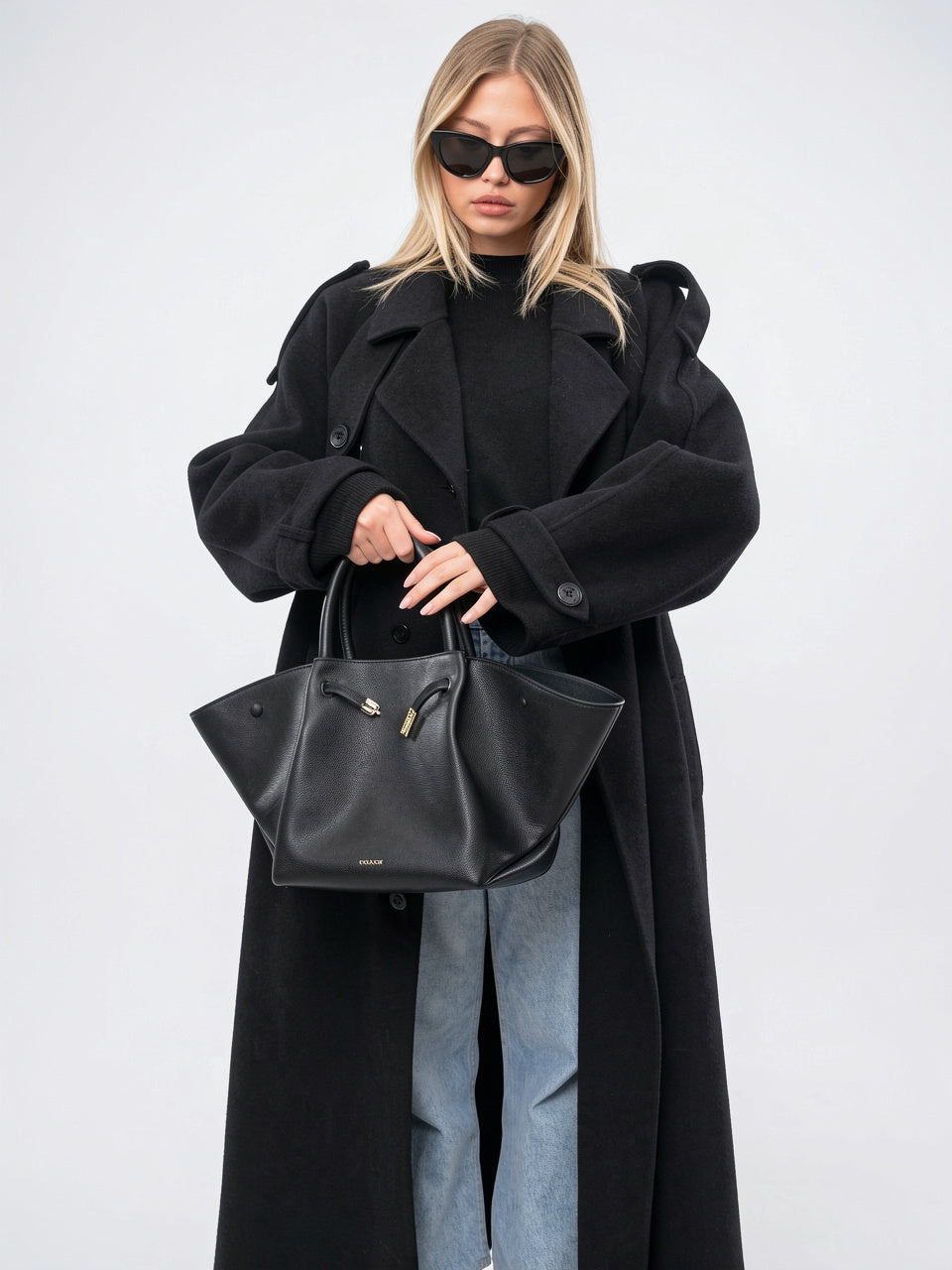Trench Femme Col Tailleur Long Noir Coupe Ample - 4