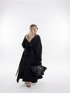 Trench Femme Col Tailleur Long Noir Coupe Ample - 5