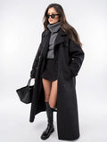 Trench Femme Col Tailleur Long Noir Coupe Ample - 6