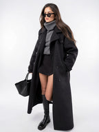 Trench Femme Col Tailleur Long Noir Coupe Ample - 6