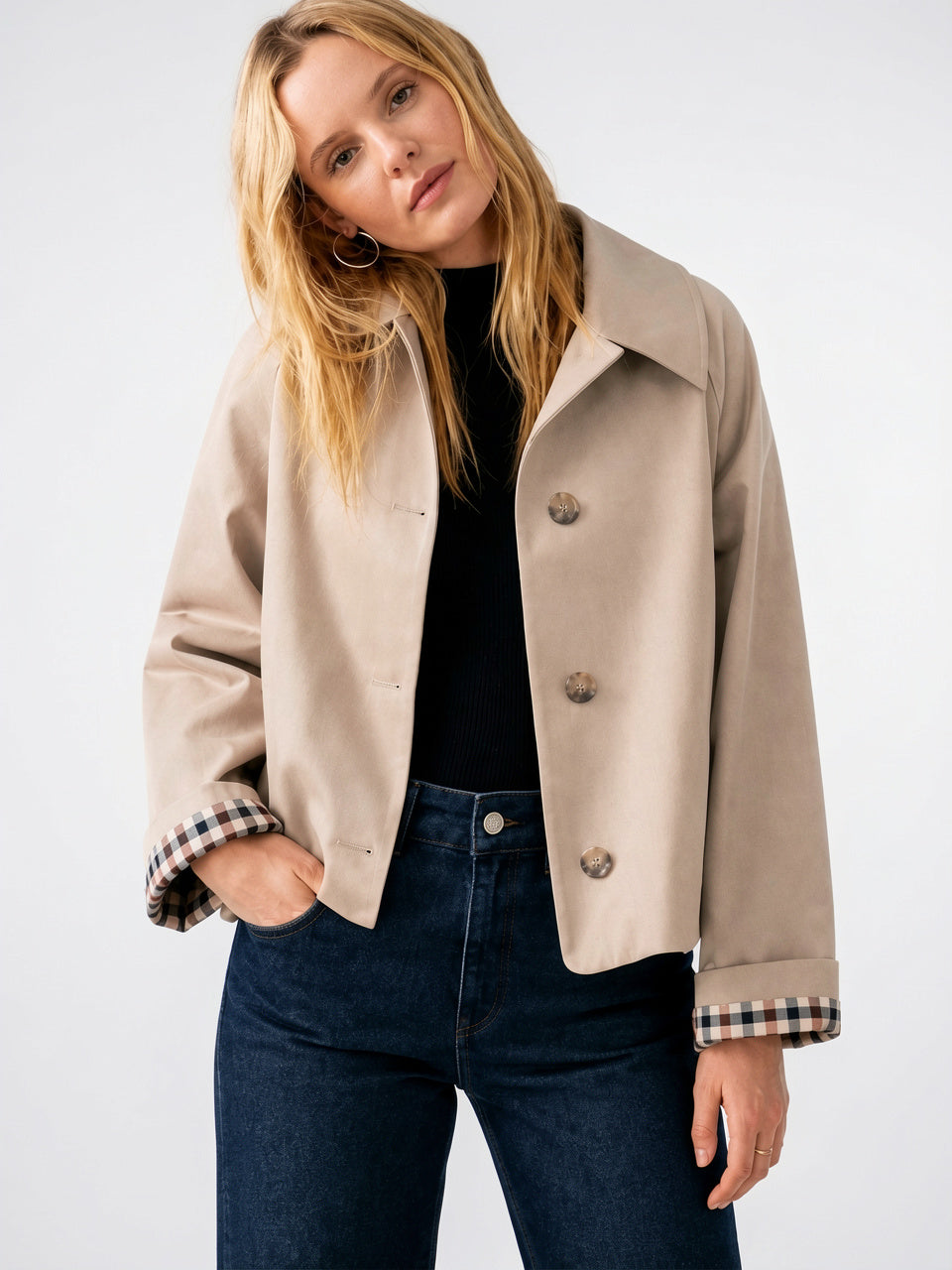Trench Femme Coupe Ample Col Montant Léger - Beige XS