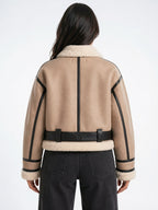 Veste Aviateur Courte Simili Cuir Col Mouton Ceinturée - 3
