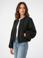 Veste Bomber Courte Mélange Laine Femme Zip Poches - 2