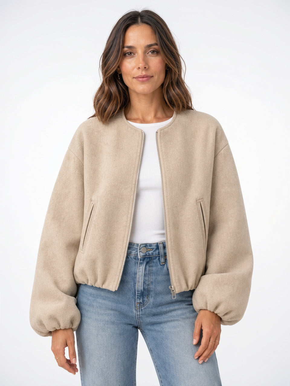Veste Bomber Courte Mélange Laine Femme Zip Poches - 3