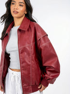 Veste Bomber Oversize Femmes Durable Style Rue - Rouge S