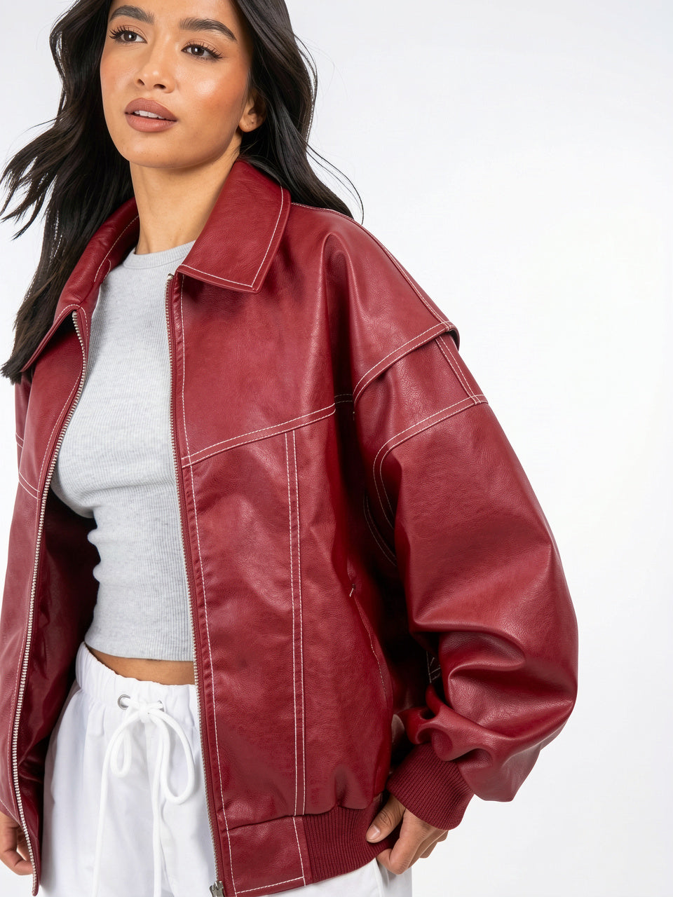 Veste Bomber Oversize Femmes Durable Style Rue - Rouge S
