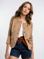 Veste Boutons Dorés Sans Col Femme Ajustée Légère - 1