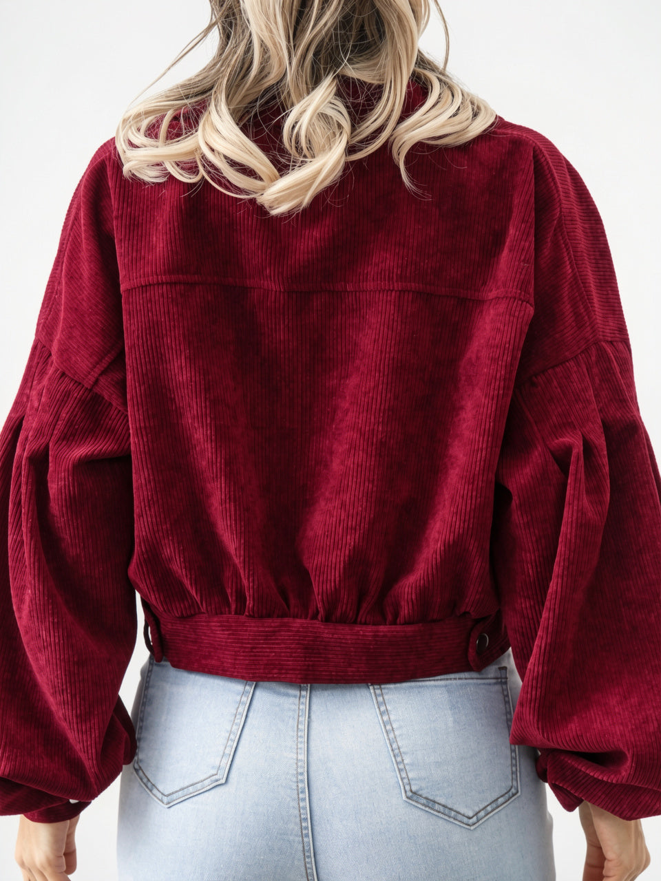 Veste Courte Femme Velours Côtelé Boutonnée Quotidien Poches - 5