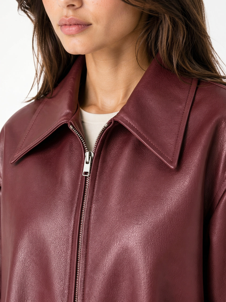 Veste Courte Simili Cuir Femme Coupe Relax Zip - 2