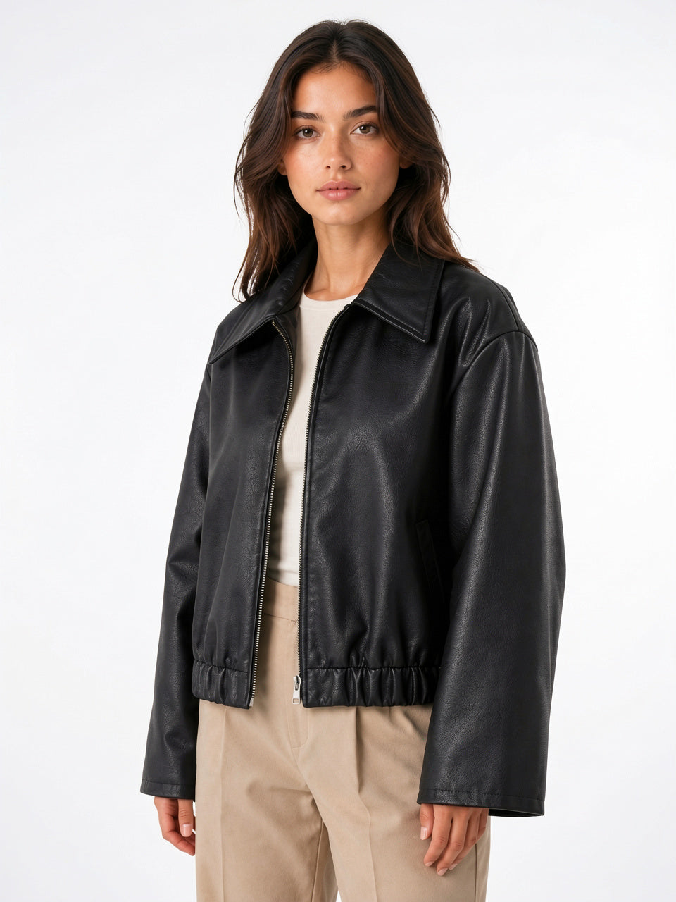 Veste Courte Simili Cuir Femme Coupe Relax Zip - 5
