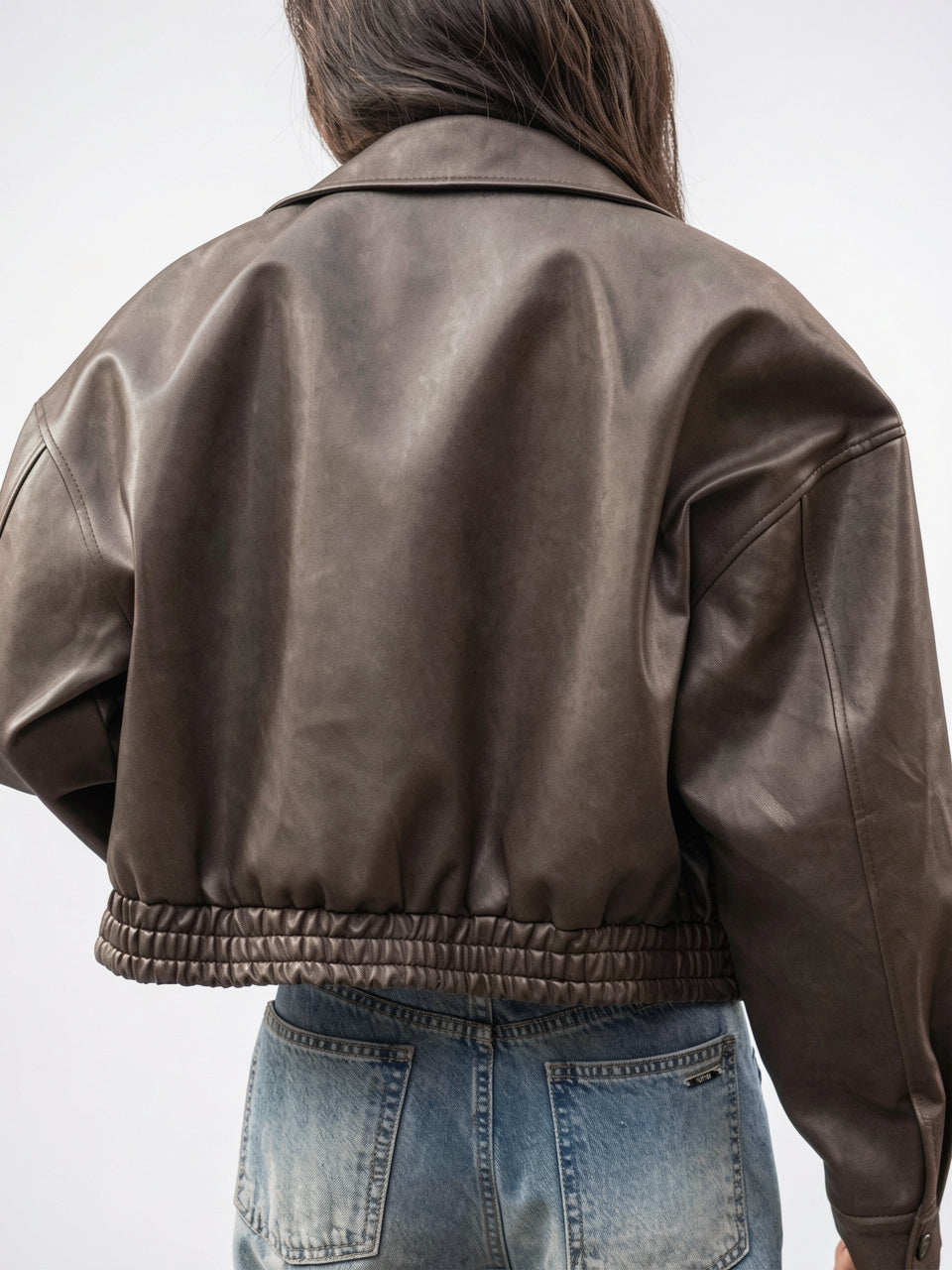 Veste Cuir Courte Décontractée Poches Manches Longues Revers - 5