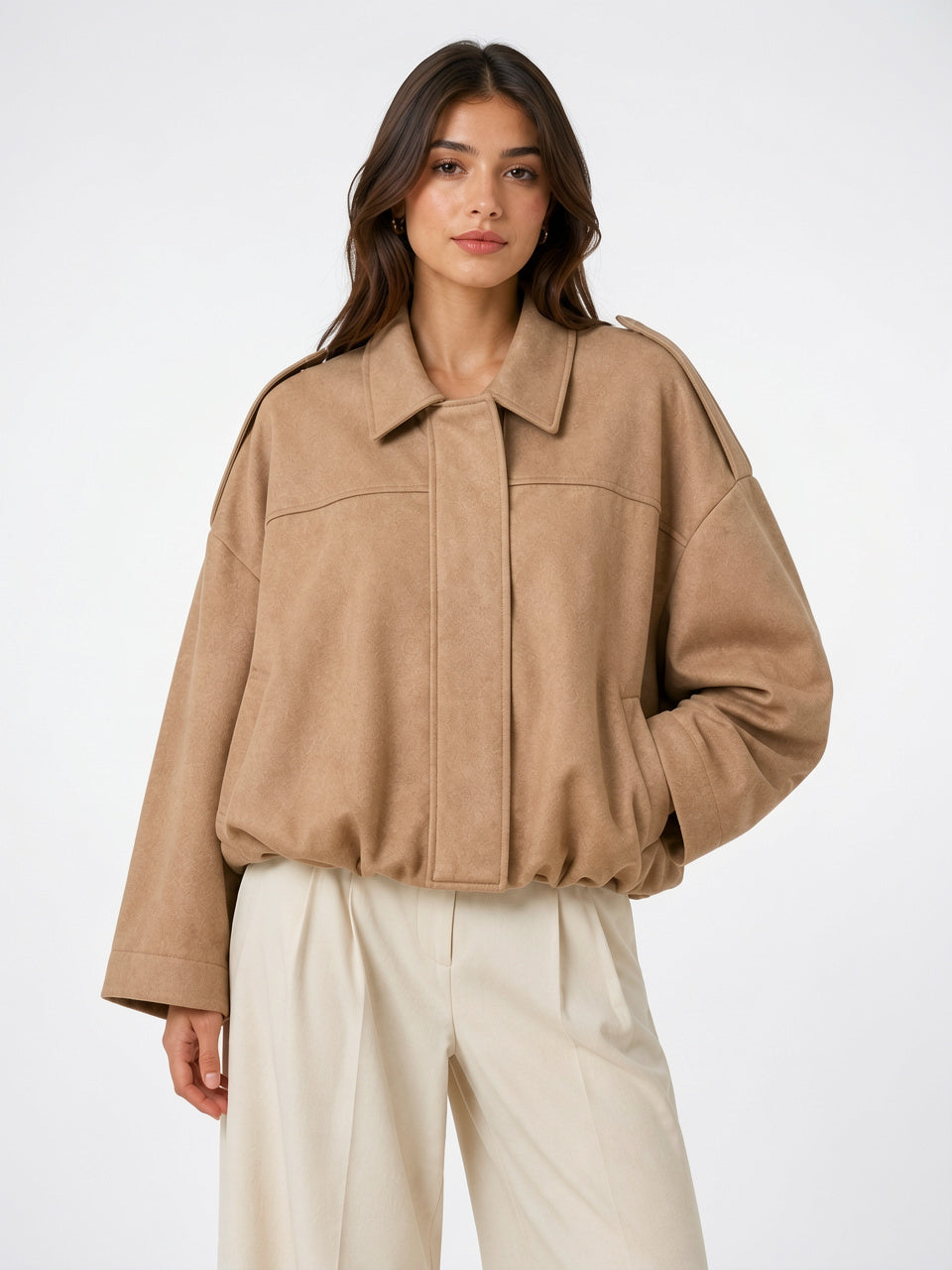 Veste Daim Femme Coupe Relax Vêtement Extérieur Raffiné - Beige S