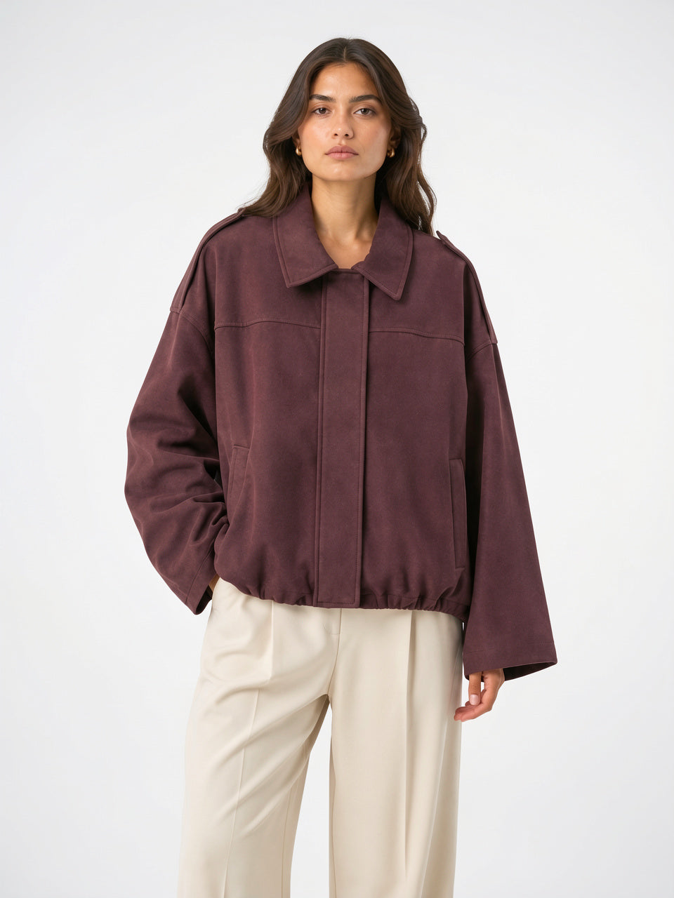Veste Daim Femme Coupe Relax Vêtement Extérieur Raffiné - Grenat S