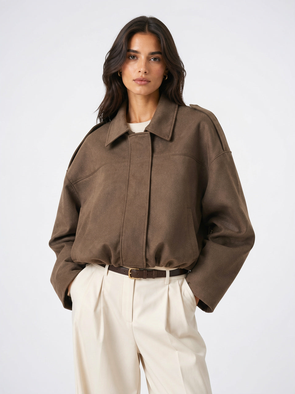 Veste Daim Femme Coupe Relax Vêtement Extérieur Raffiné - Marron S